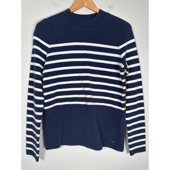 JOULES VALENCIA SWEATER PULLOVER‎ MOCK NECK STRIPED NAVY BLUE Nautical Size 6 - Picture 1 of 11